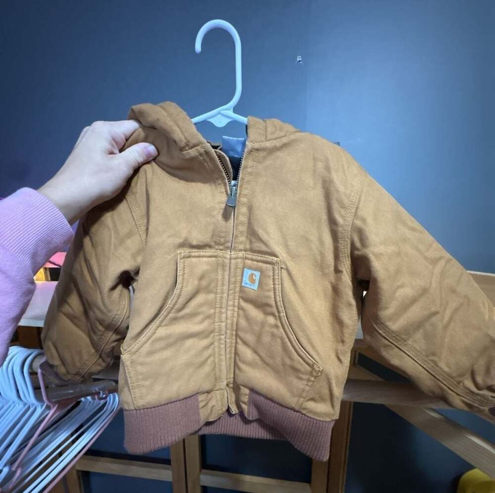 Carhartt Toddler Boys Brown Duck Canvas Quilted Lined Hooded Zip Jacket Size 2T